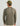 Man wearing olive green long-sleeve crew neck shirt with vertical text on back, paired with matching olive cap with blue adju