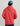 Man wearing coral-red cotton fleece hoodie with drawstring hood, shown from back view.