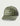 Olive green trucker hat with mesh back panel and script patch emblem in white and neon yellow.