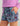 Purple, teal, and black tie-dye shorts with side pockets and drawstring waistband.