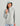 Light gray hooded jacket with blue interior trim and full-length zipper closure.