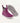 Purple and gray slip-on boot with striped pull tabs and white sole, shown from side and bottom angles.