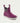 Purple neoprene ankle boot with gray collar, striped handle, and white sole.