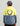 Child wearing yellow and gray colorblock hoodie with circular graphic and text on back.