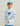 Child wearing white and blue splatter-patterned hoodie with blue marlin graphic and matching turquoise cap.