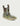Waterproof pull-on boot with yellow and gray wave pattern, striped handles, brown neoprene collar, and cream-colored sole.