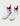 Pair of white, red, and navy pull-on ankle boots with striped handles and HUK branding on the heel.
